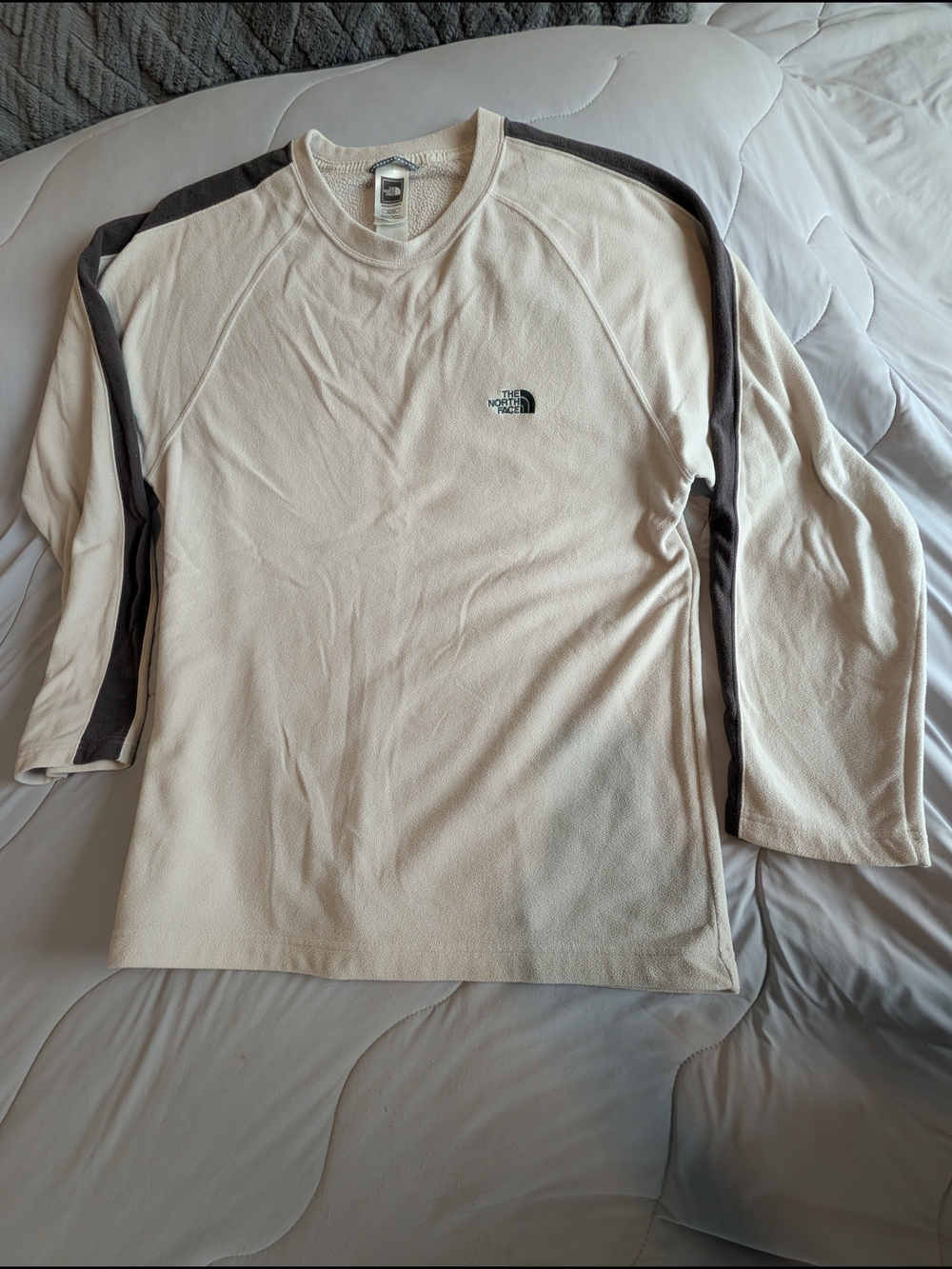 The North Face Men's  Cream Long Sleeve with Dark Gray Stripe XL